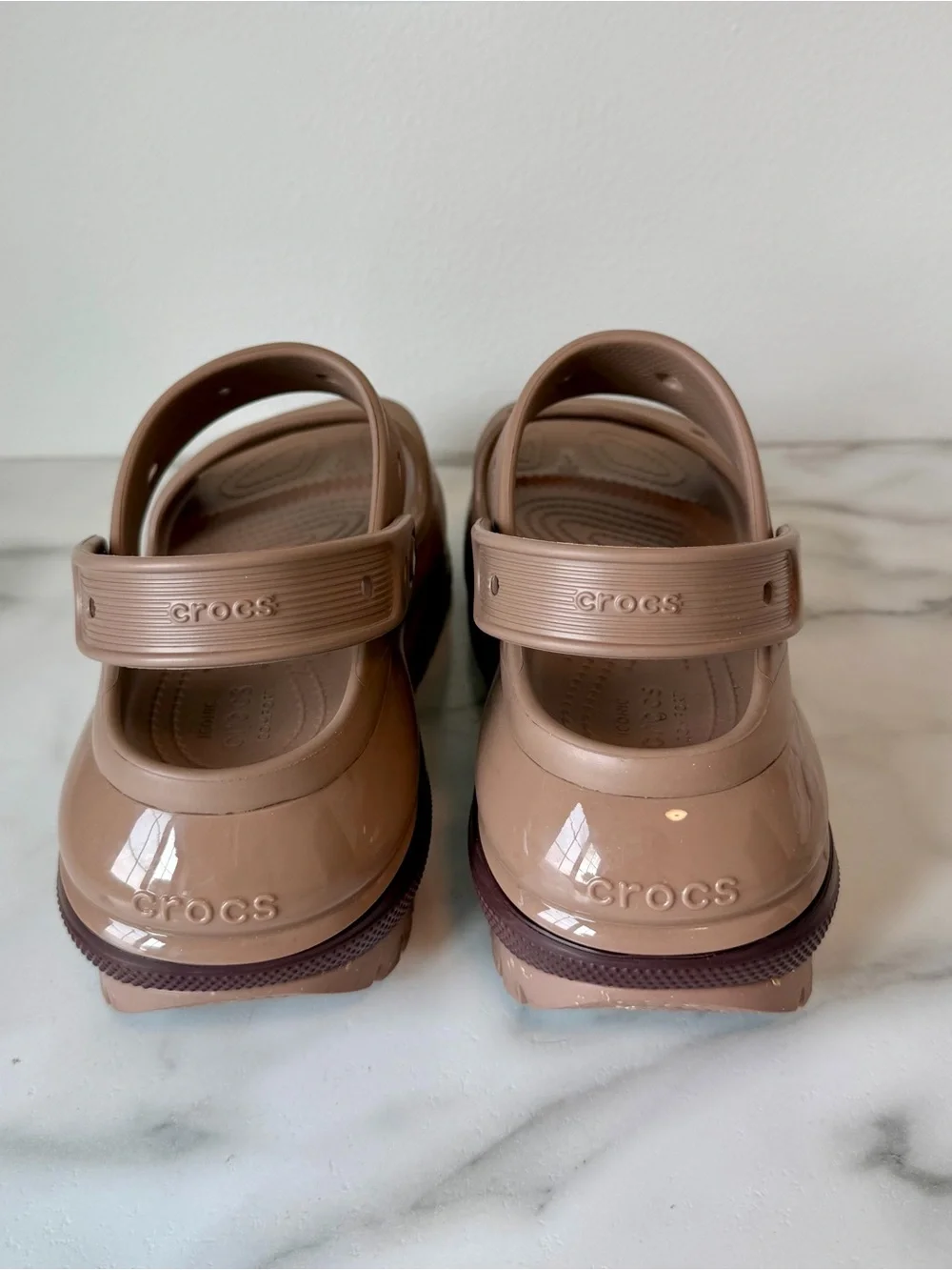 CROCS Platform Backstrap Sandals in Taupe Brown